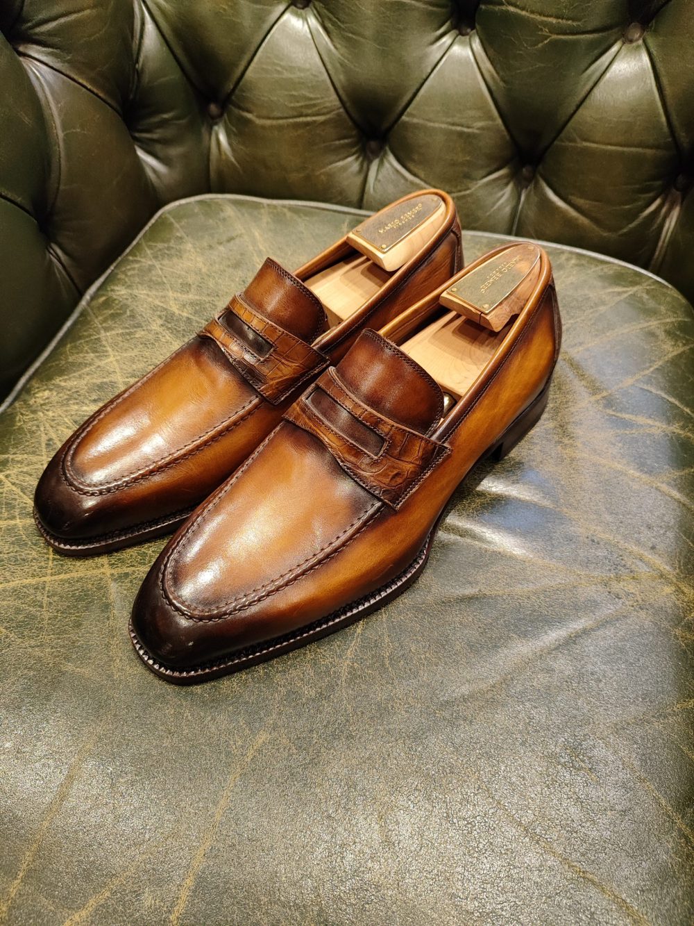 Mario Bemer Firenze Lauro custom-shop penny loafers with croco detail