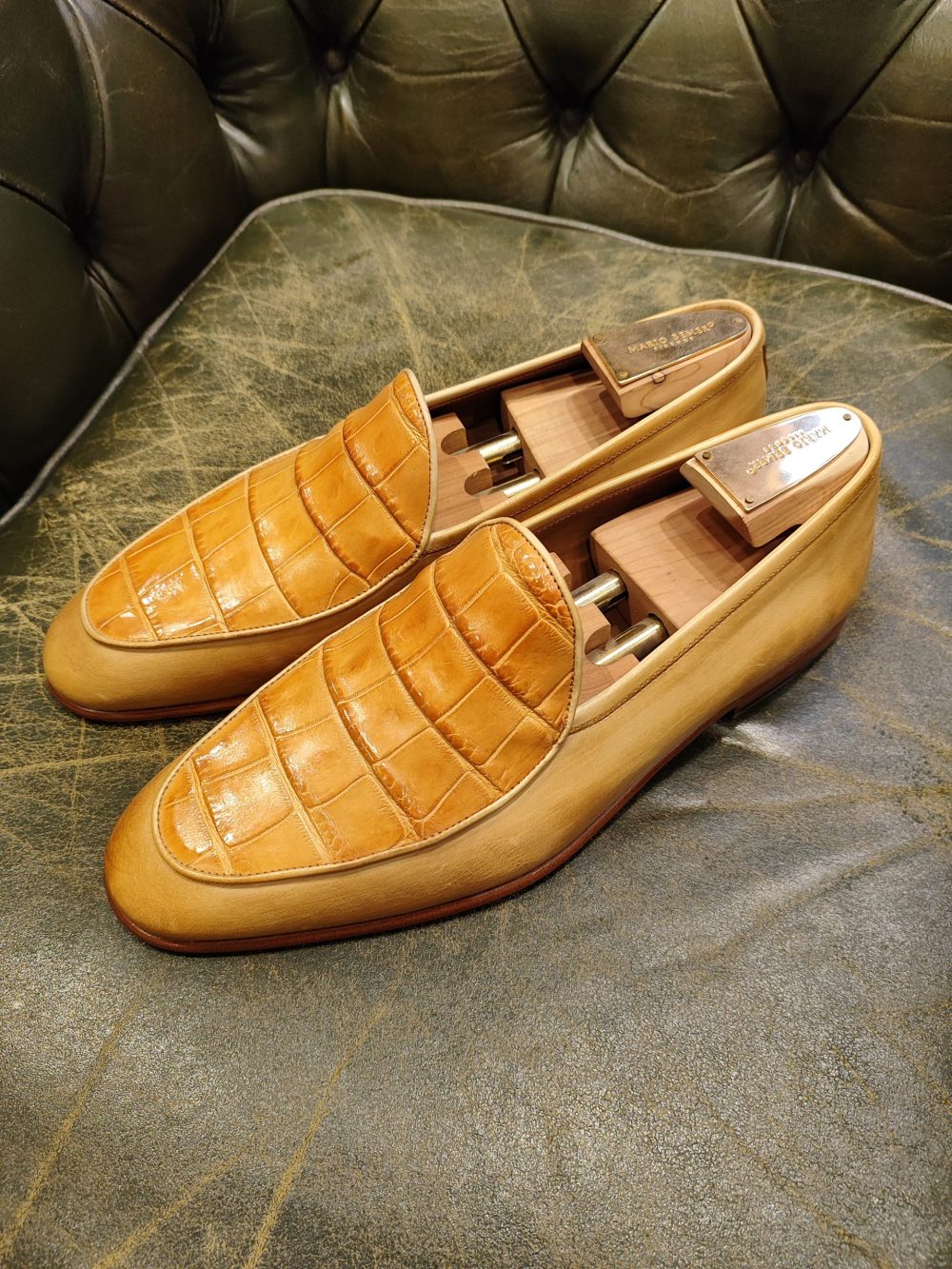 Mario Bemer Firenze Libero custom-shop belgian loafers with croco detail
