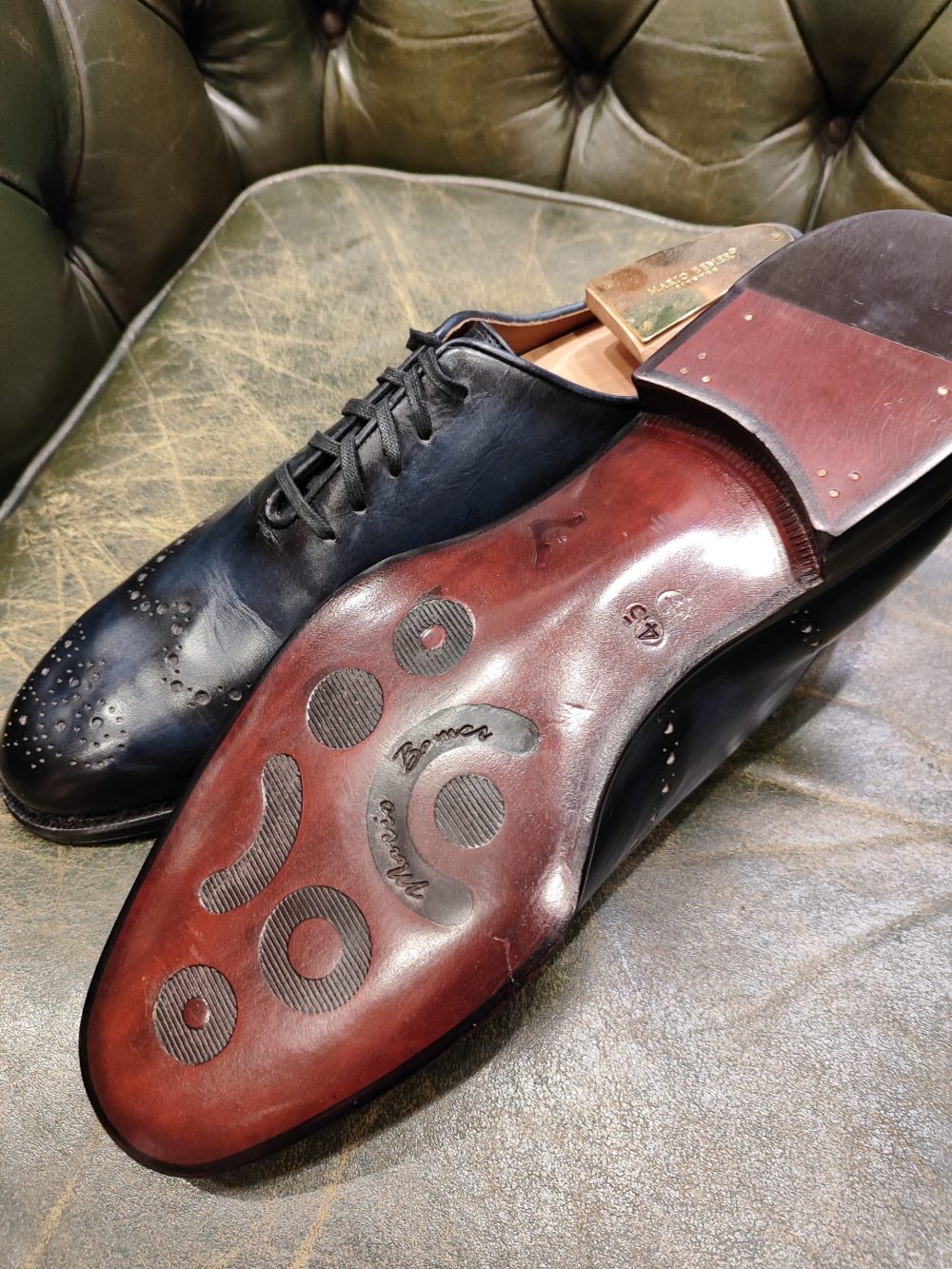 Mario Bemer Firenze navy calf leather wholecut oxford brogues