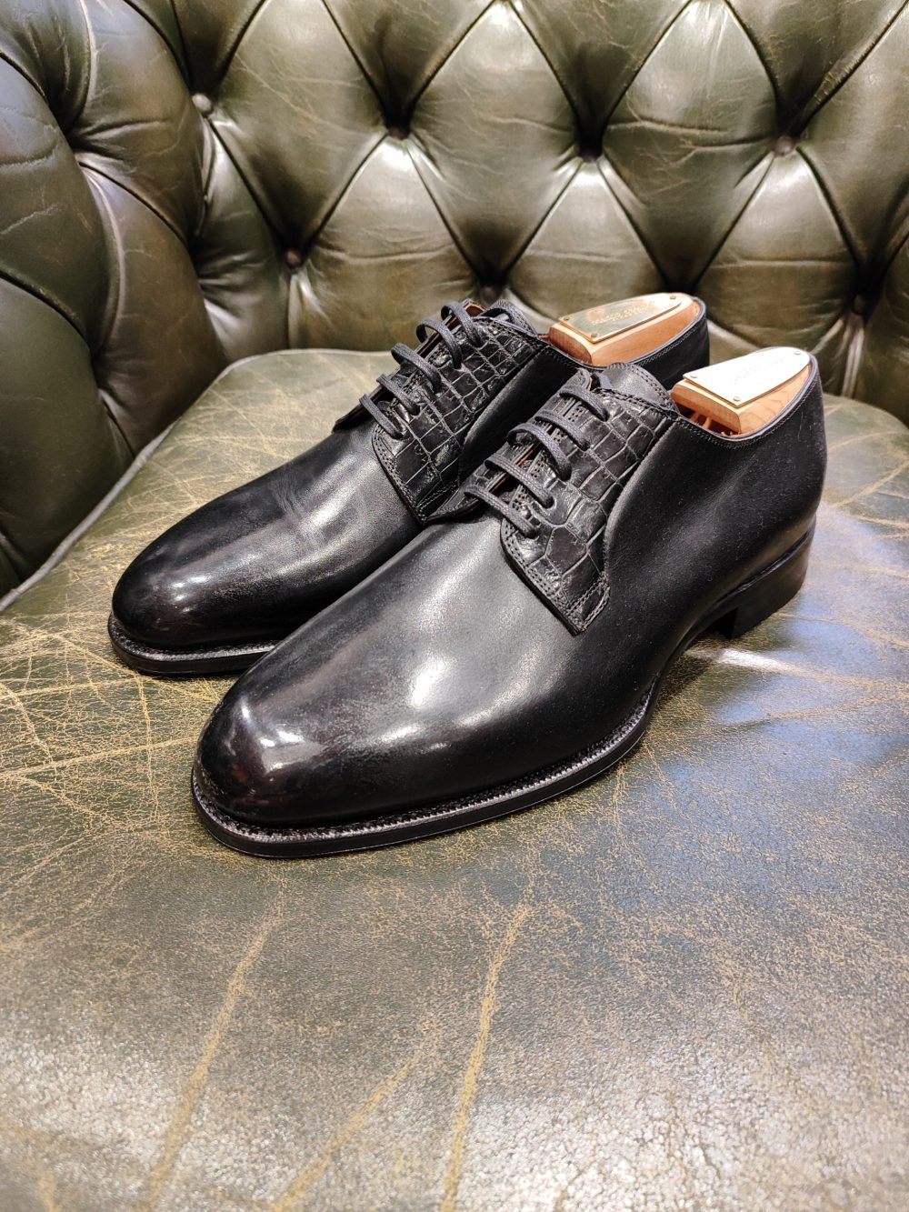 Mario Bemer Firenze black calf and croco leather derby blucher shoes