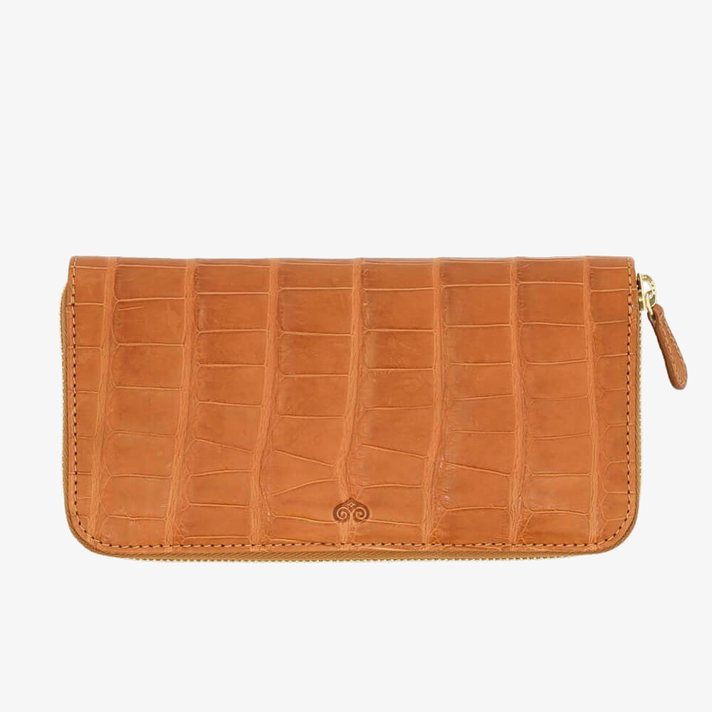 Carmina large wallet for women in tan alligatore