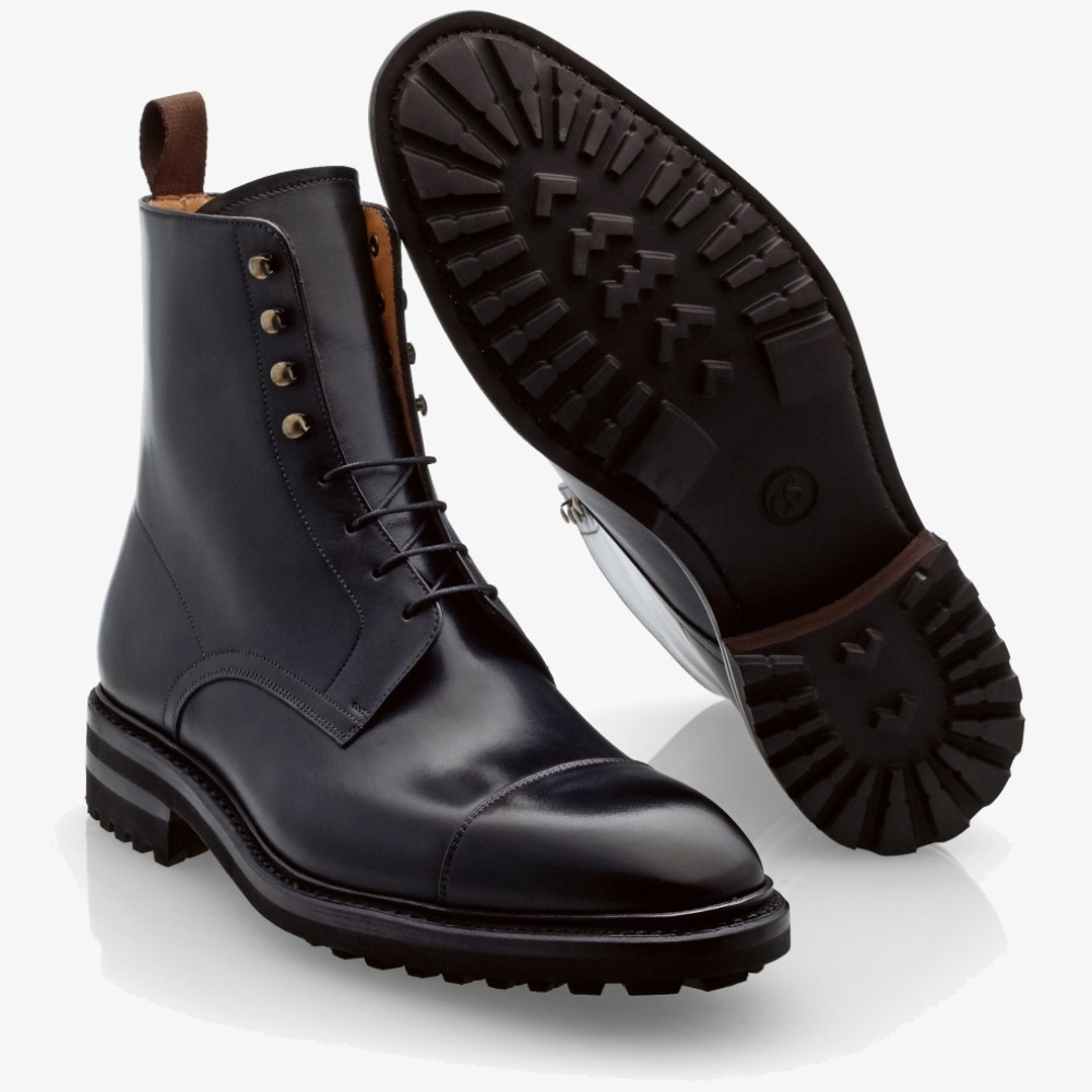 Carlos Santos Stallone 8866 black lace up toe cap boots