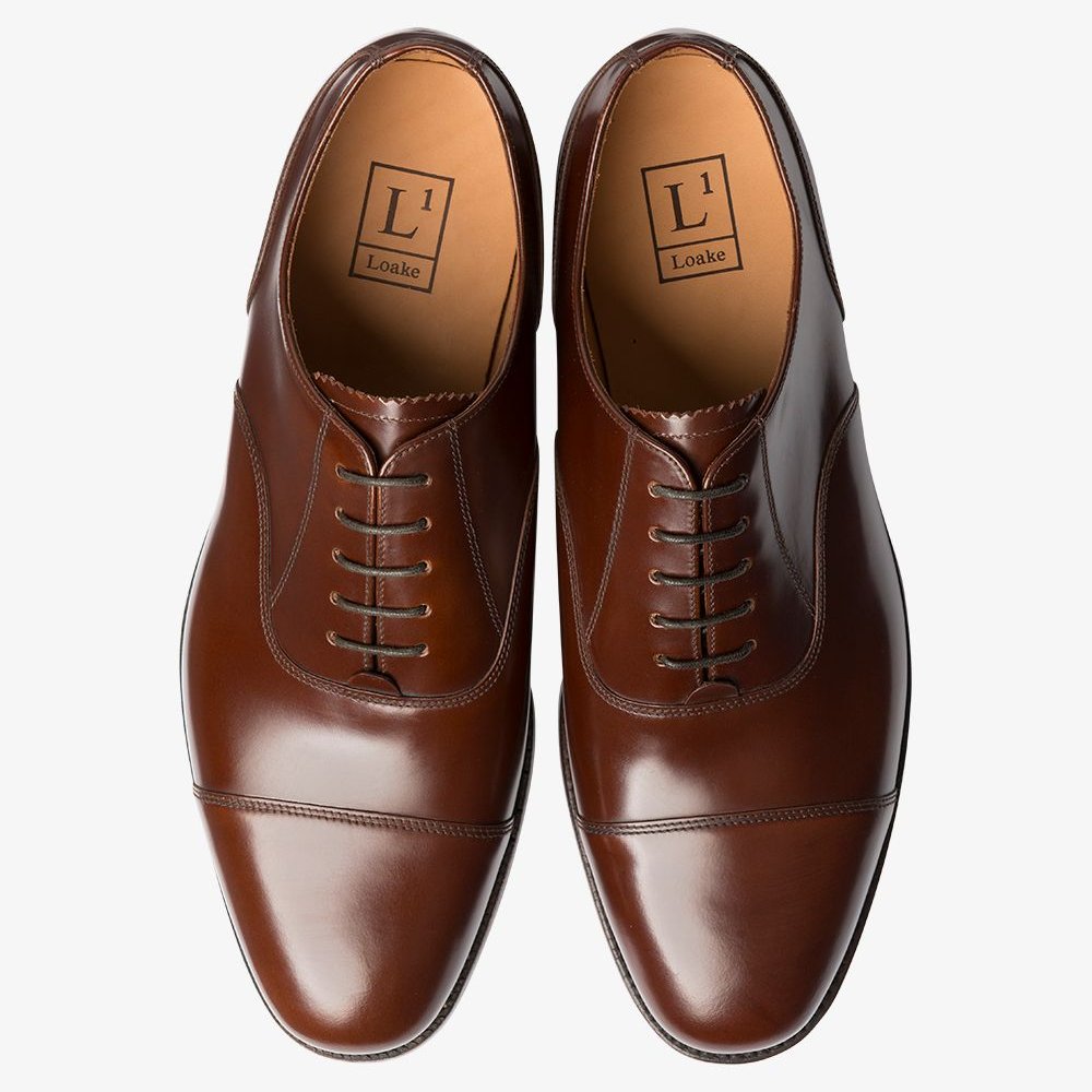 Loake 200 brown polished leather toe cap oxford shoes