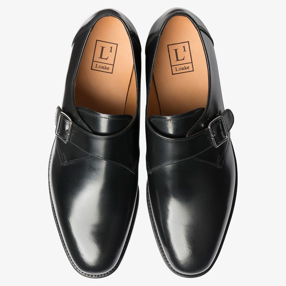 Loake 204 polished leather black monk strap shoes