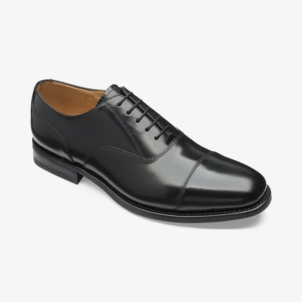Loake 300 polished leather black toe cap oxford shoes