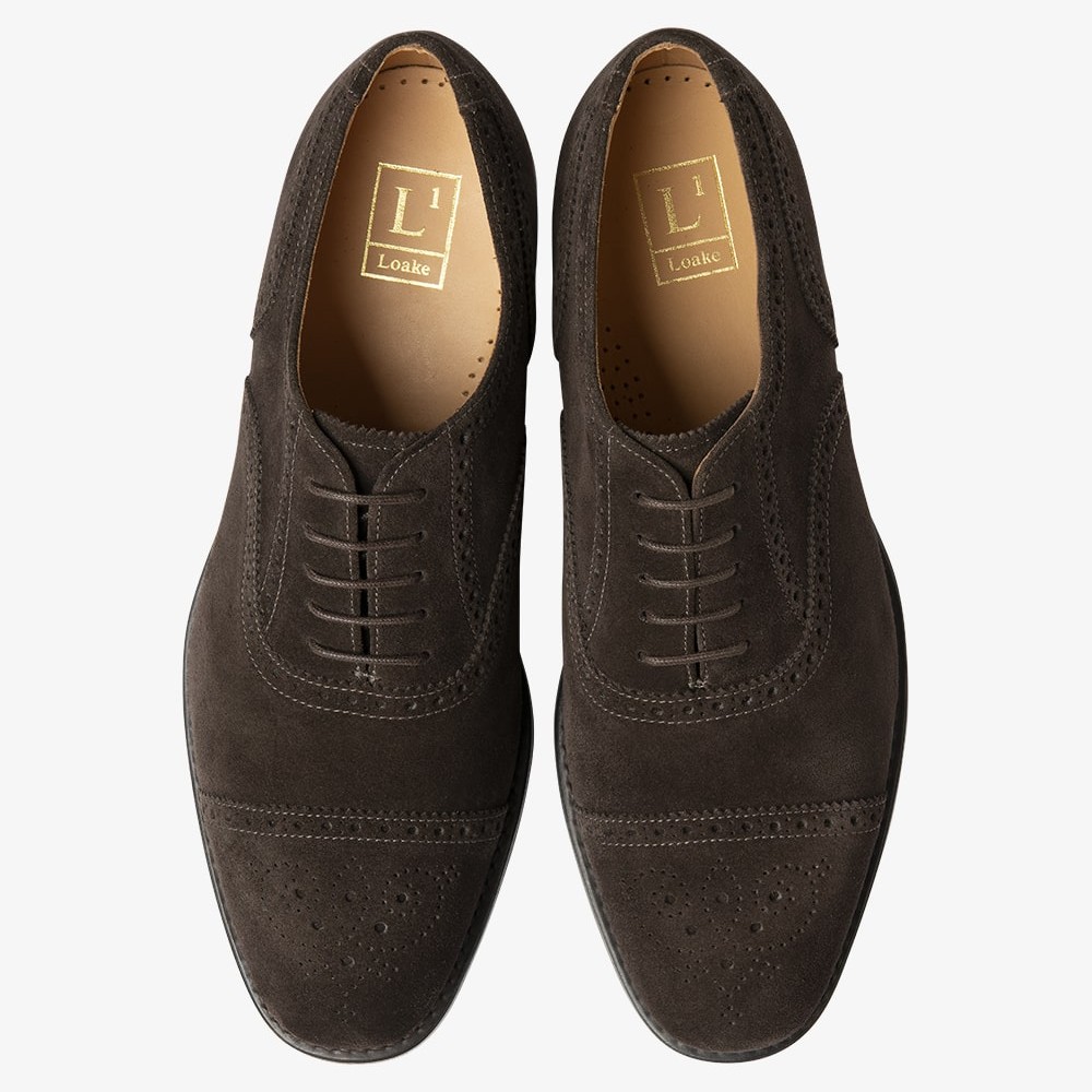 Loake 301 suede dark brown brogue oxford shoes