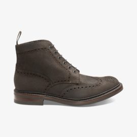 Loake Bedale dark brown waxed suede brogue boots
