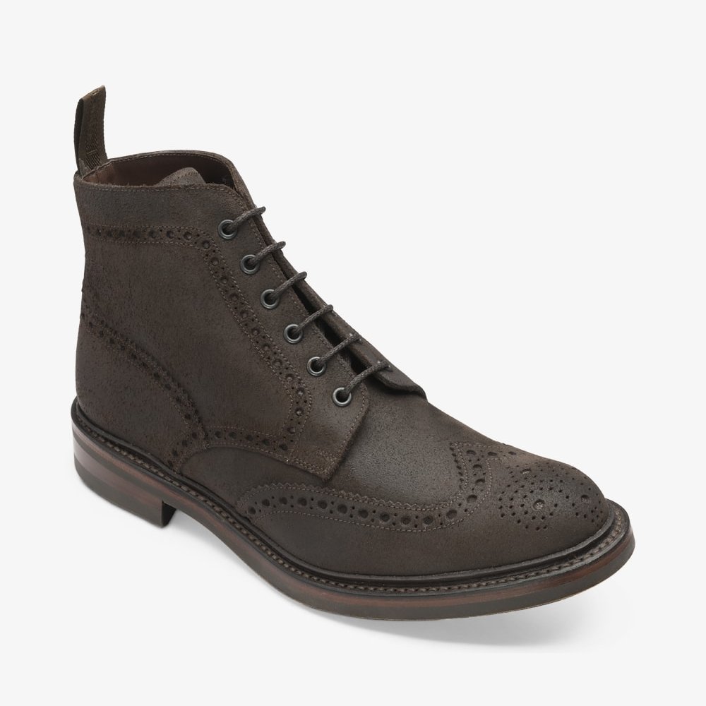 Loake Bedale dark brown waxed suede brogue boots