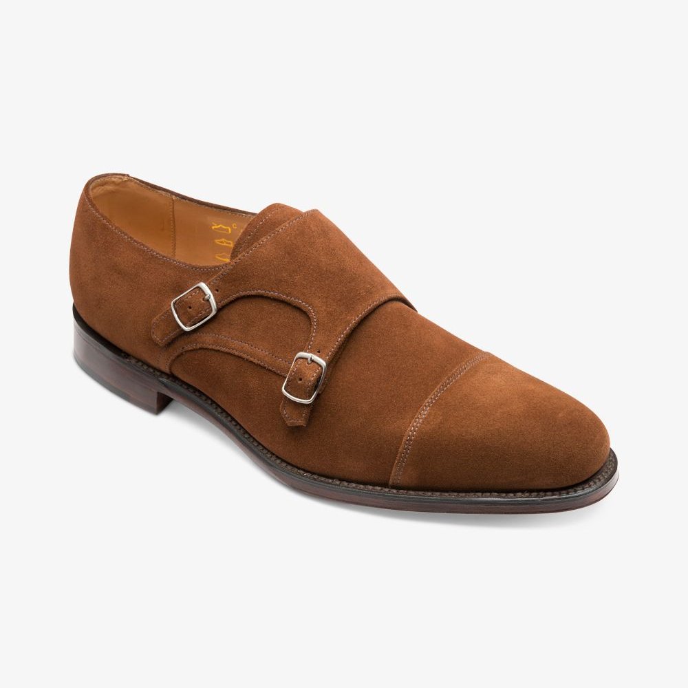 Loake Cannon brown suede toe cap monk strap shoes