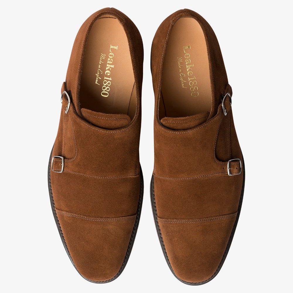Loake Cannon brown suede toe cap monk strap shoes