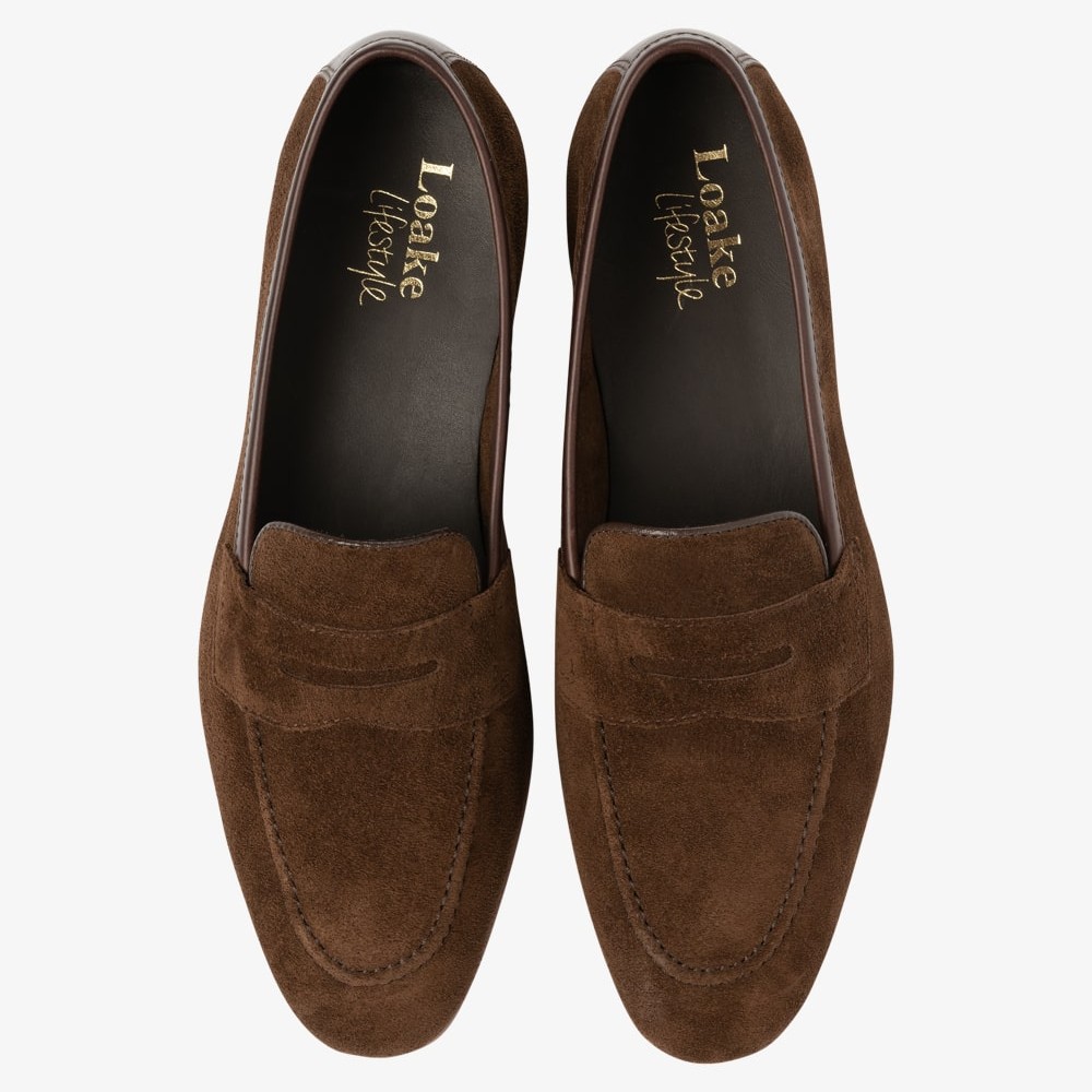 Loake Darwin suede dark brown penny loafers