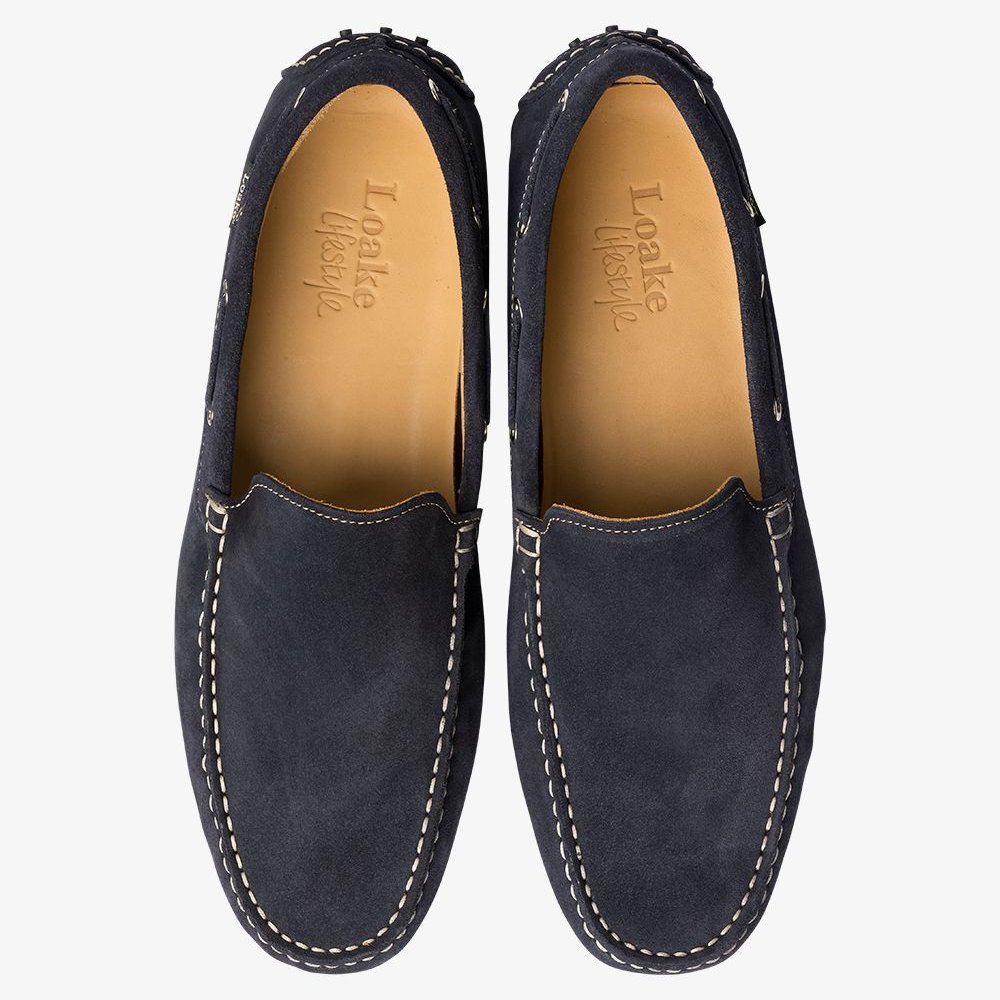 Loake Donington suede navy driving shoes
