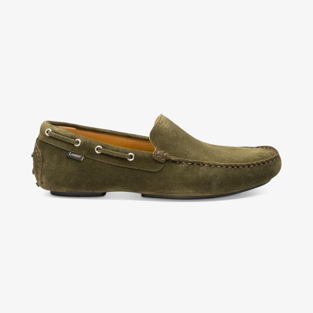 Loake Donington suede olive driving shoes