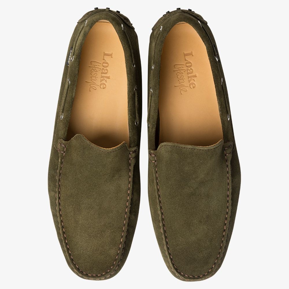 Loake Donington suede olive driving shoes