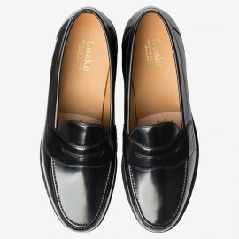 Loake Eton Black Polished Leather Penny Loafers - 7Mile Shoes display picture 2