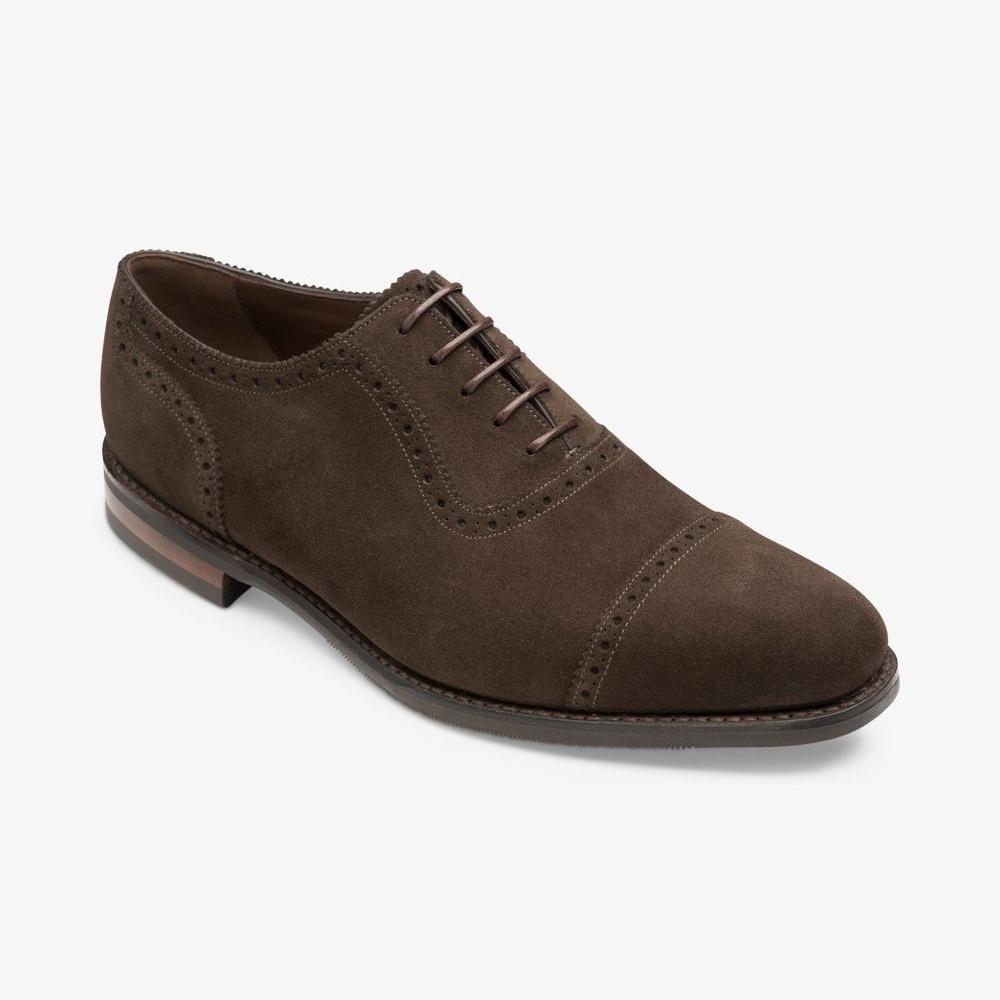 Loake Fleet suede dark brown brogue oxford shoes