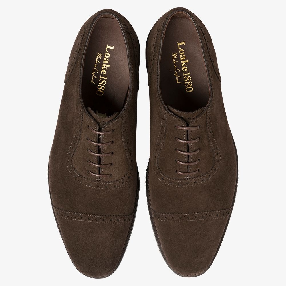 Loake Fleet suede dark brown brogue oxford shoes