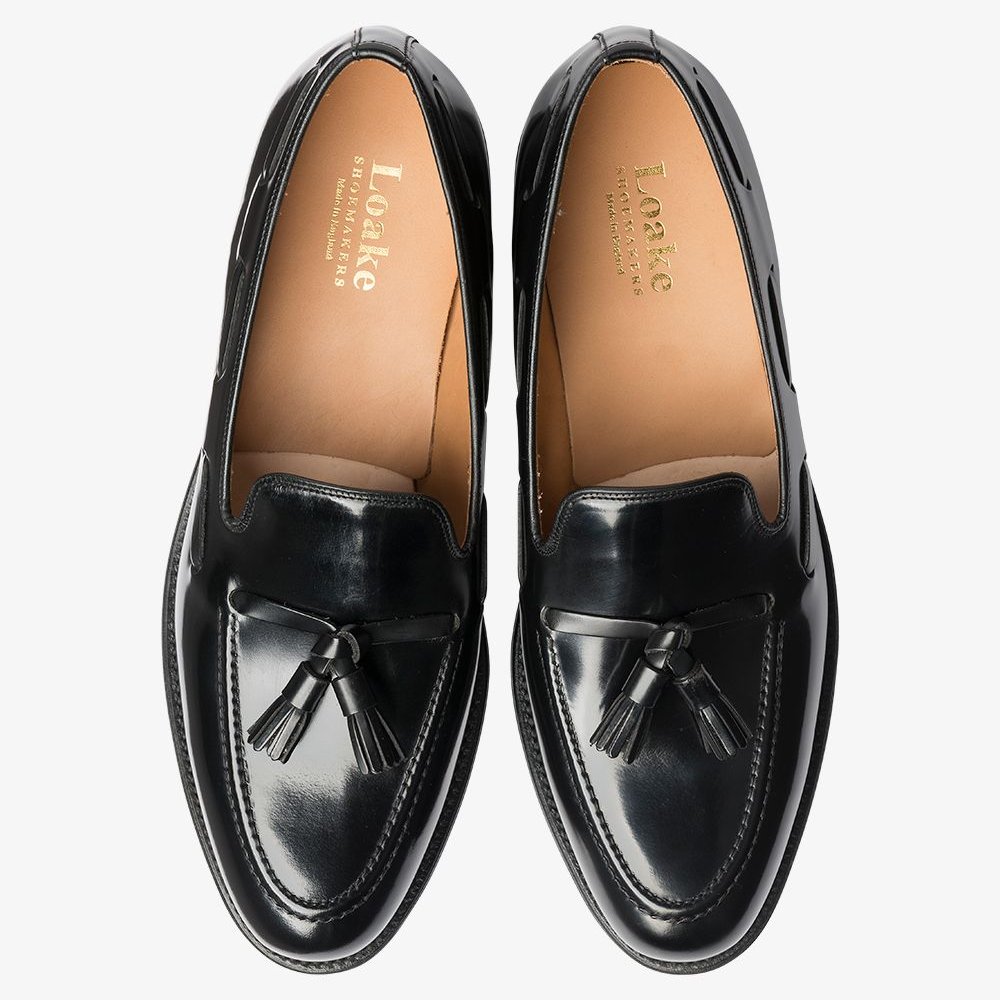 Loake Lincoln polished leather black tassel loafers