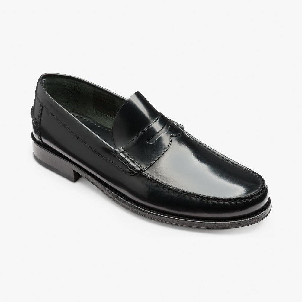 Loake Princeton polished leather black penny loafers