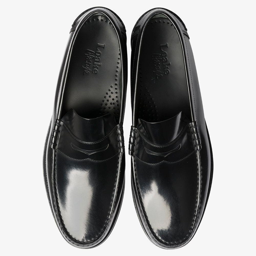 Loake Princeton polished leather black penny loafers