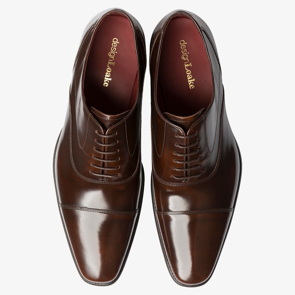 Loake Sharp polished leather dark brown toe cap oxford shoes