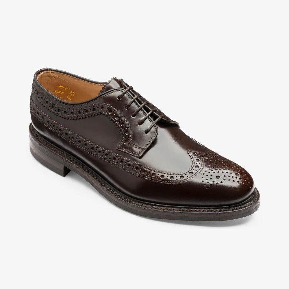 Loake Sovereign polished leather dark brown brogue blucher shoes