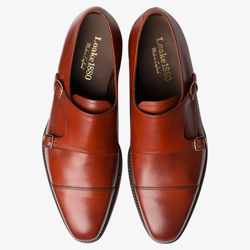 Loake Wensum conker brown toe cap monk strap shoes