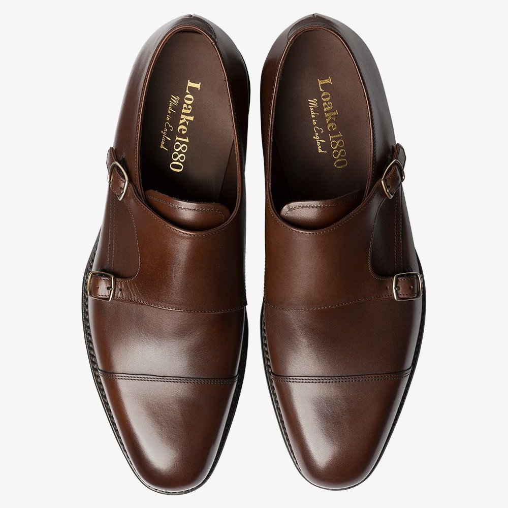 Loake Wensum dark brown toe cap monk strap shoes