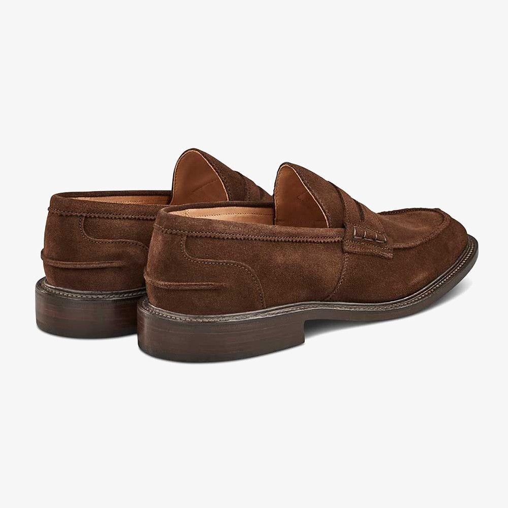 Tricker's James suede chocolate penny loafers
