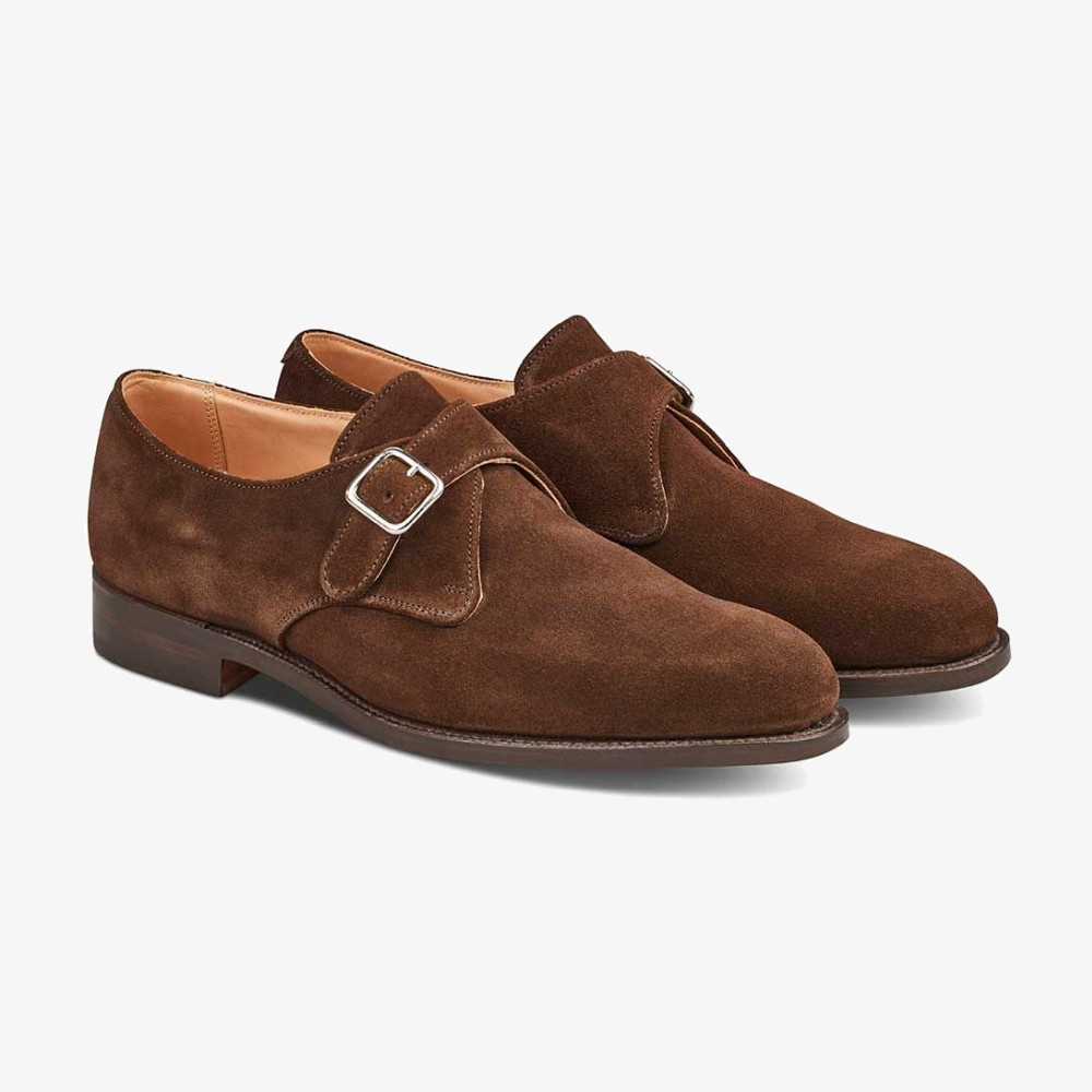 Tricker's Mayfair suede chocolate monk strap shoes
