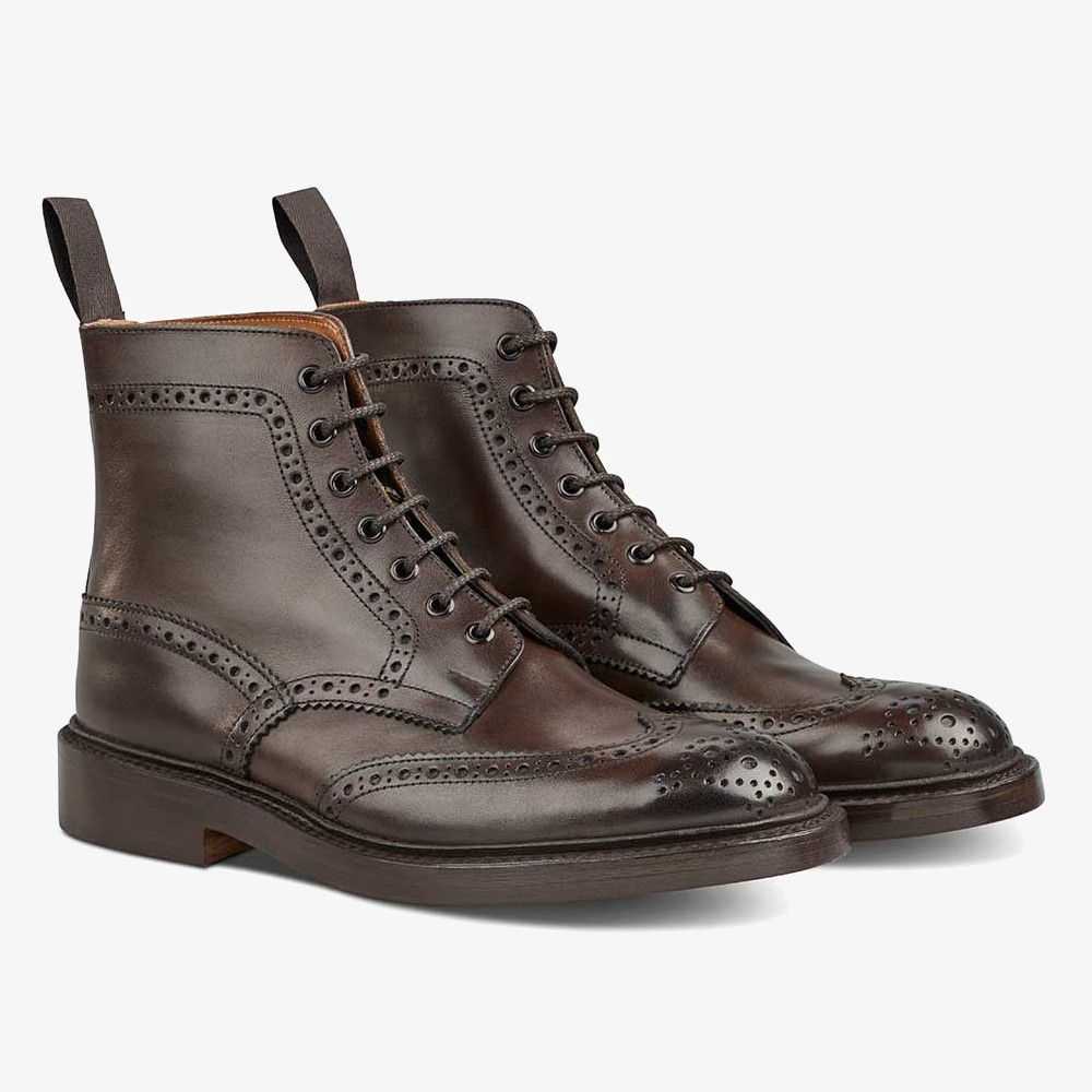 Tricker's Stow espresso burnished lace up brogue boots